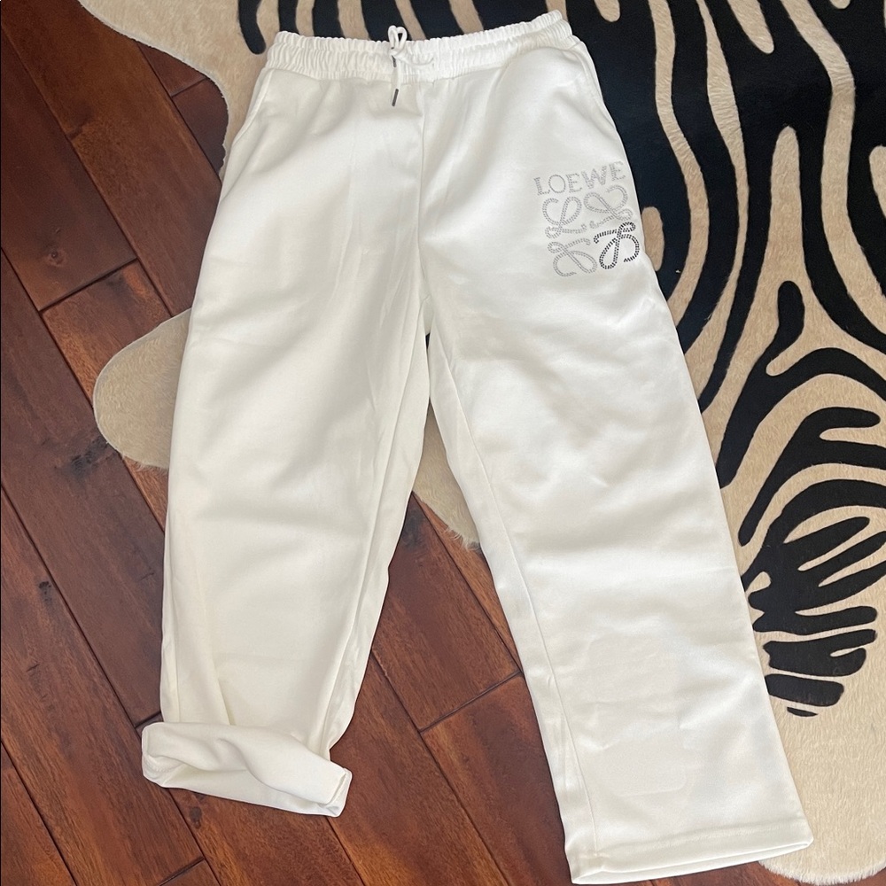 Loewe Ivory Pants with Embellished Logo